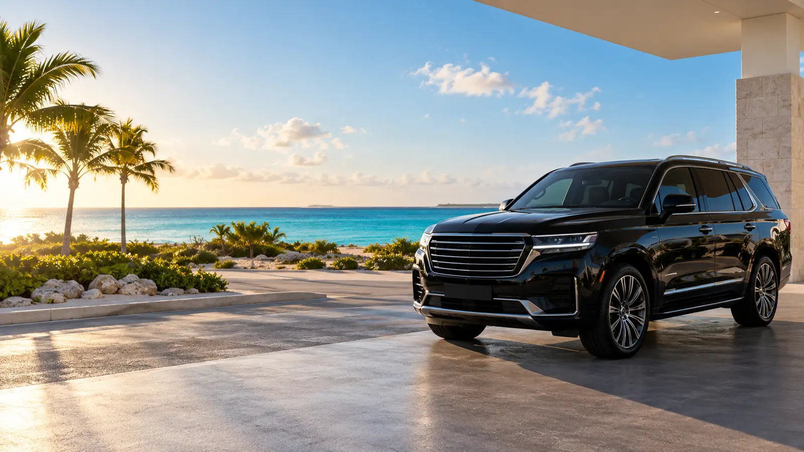 Representative Turks and Caicos transfer vehicle beside the coast